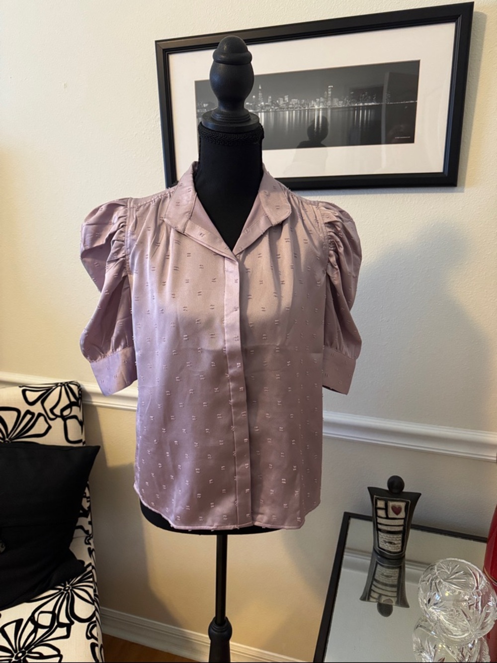 Ann Taylor Puff-Sleeve Button Front Women's Top PXS